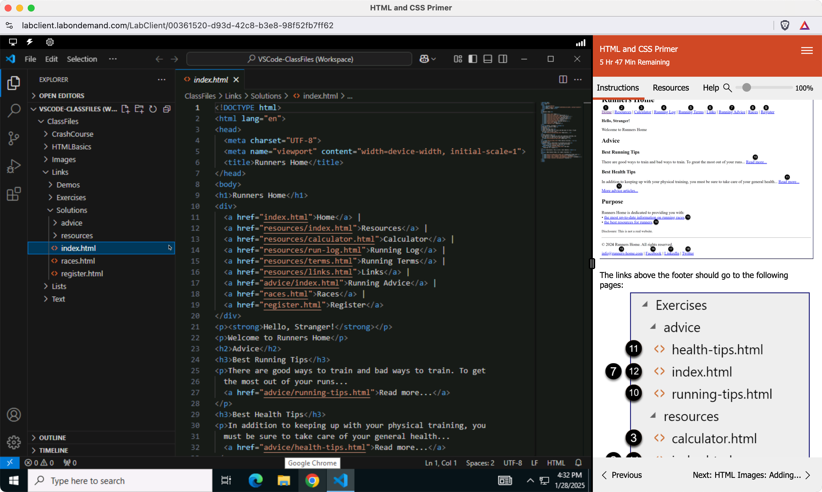 A Skillable hands-on coding lab: Visual Studio Code beside guided HTML and CSS exercises